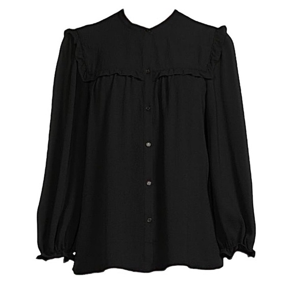 Max Studio | Black Button Smocked Blouse | Sheer Black | Women’s Size Medium - Picture 1 of 5
